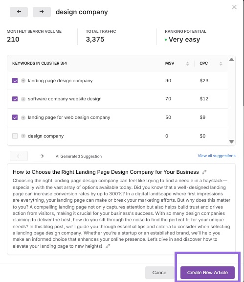 Search Atlas Content Planner tool step 6