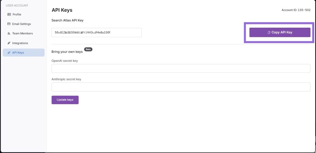 Search Atlas API Key Step 3