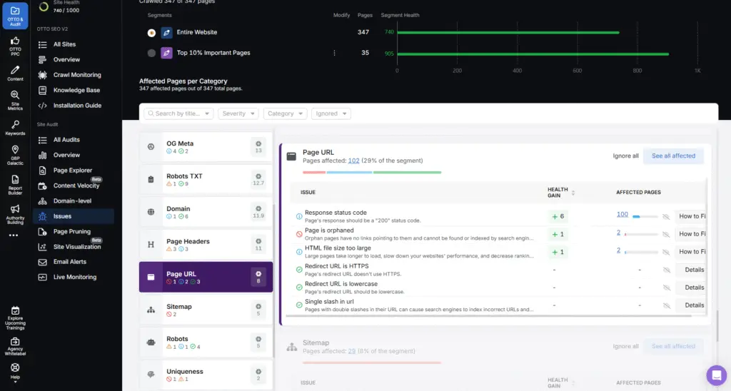 Site Audit Page URL