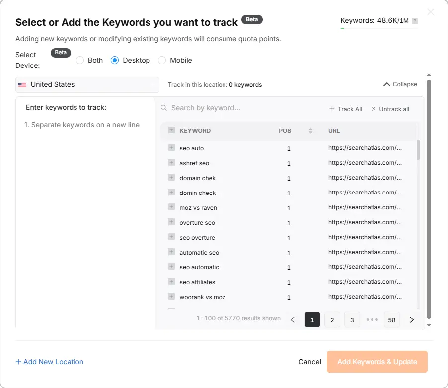 Search Atlas Keyword Rank Tracker step 3