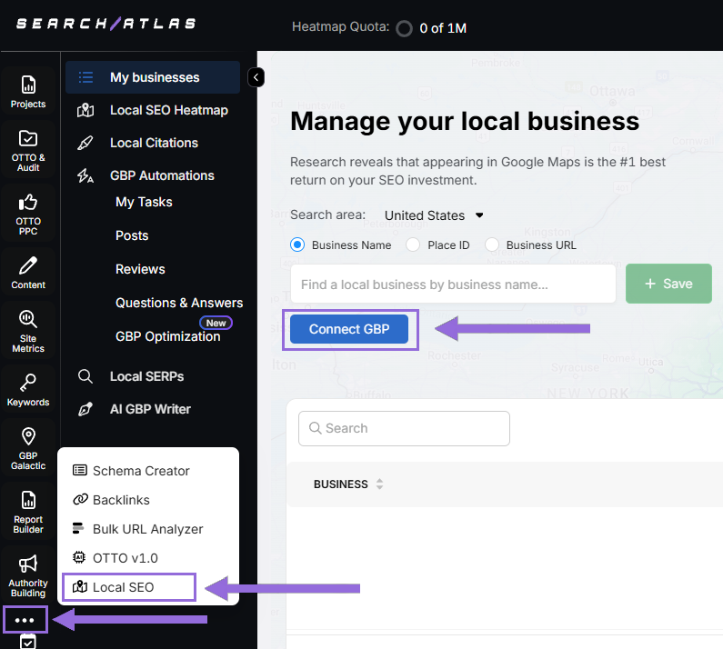 Set Up GBP Project in Search Atlas step 2