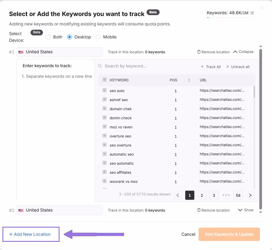 set up local keyword rank tracker search atlas step 2