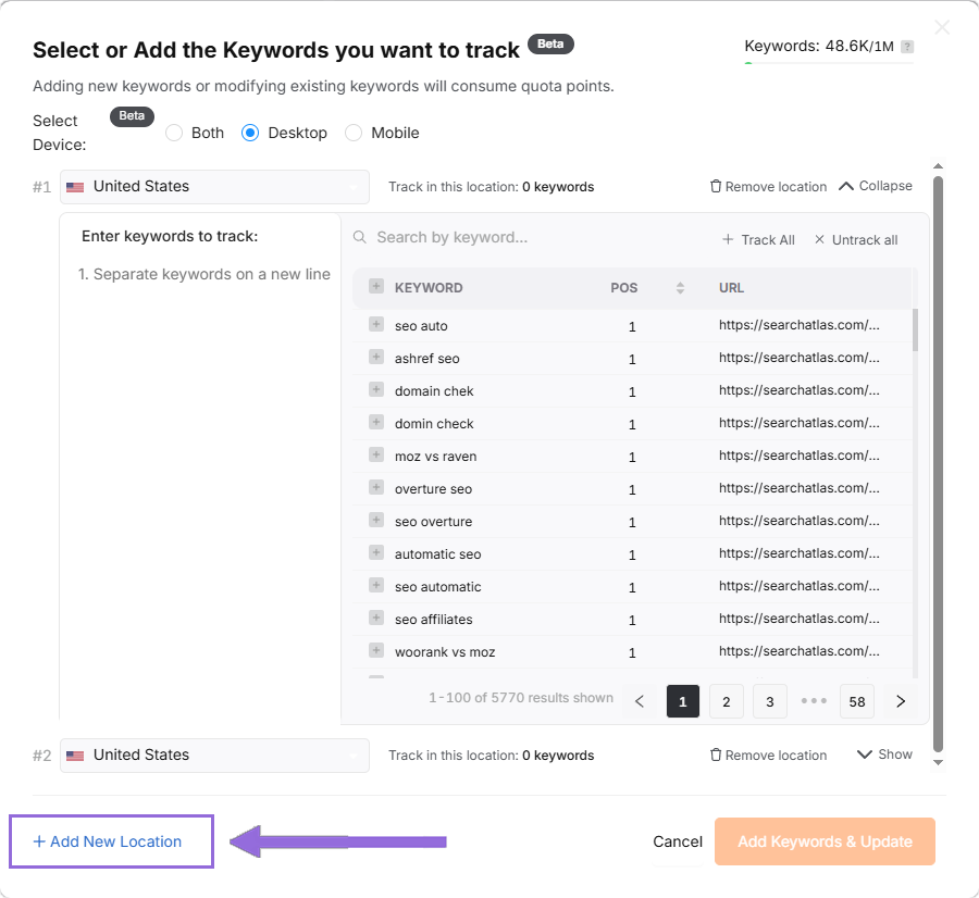 set up local keyword rank tracker search atlas step 2
