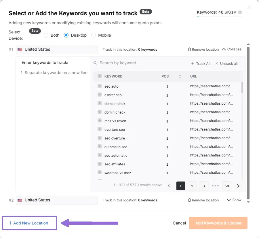 set up local keyword rank tracker search atlas step 2