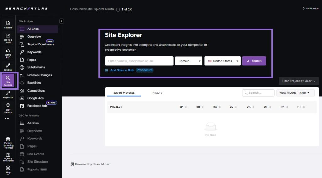 access site explorer from the dashboard