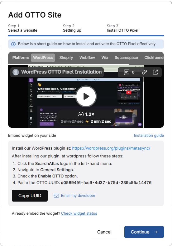 search atlas set up OTTO step 4