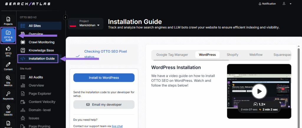 search atlas OTTO installation guide