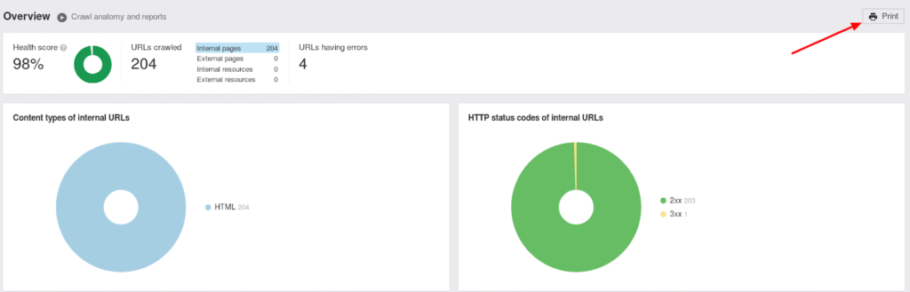 ahrefs export site audit report print pdf