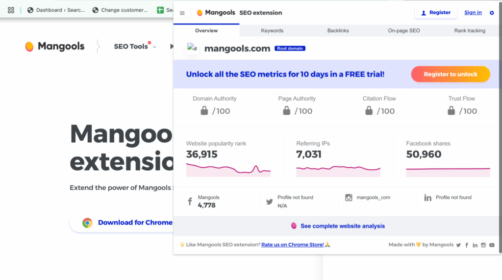 Mangools Google Chrome Extension