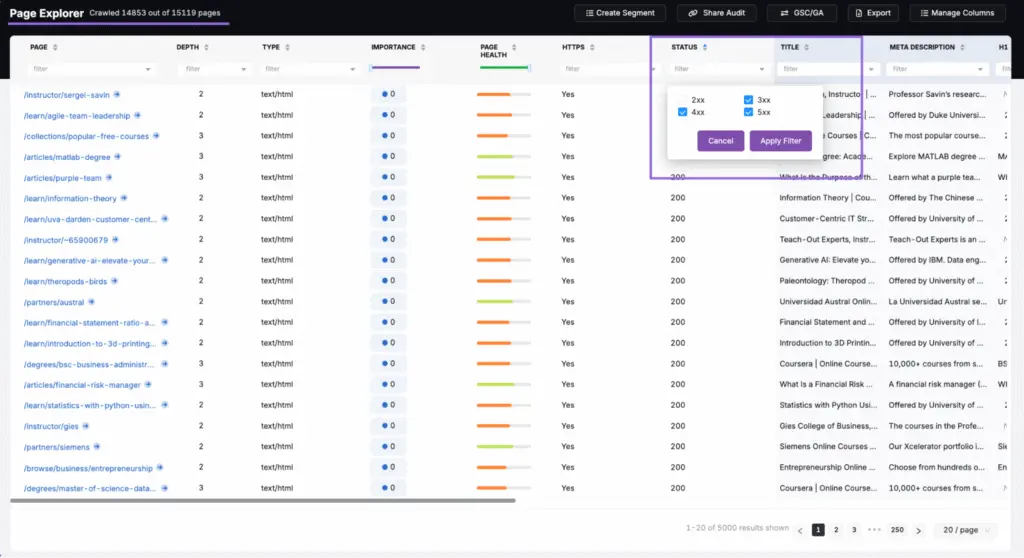 search atlas page explorer tool page status