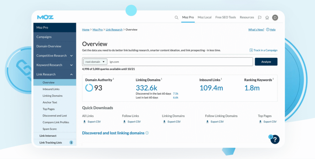 moz pro dashboard