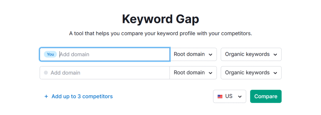 Navigating to Semrush keyword gap tool