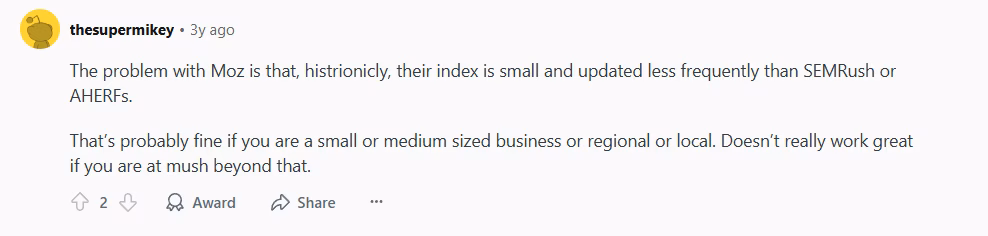 Moz'z small and less frequently updated index