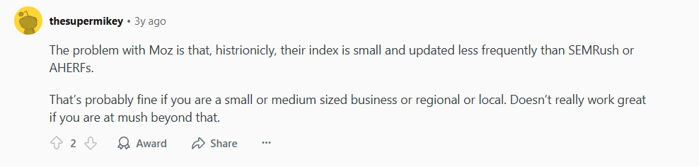 Moz'z small and less frequently updated index