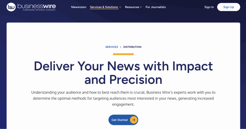 BusinessWire pr tool website