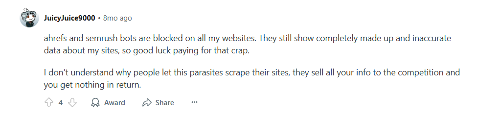 Data accuracy concerns among Ahrefs users on Reddit
