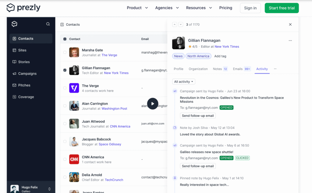 prezly pr tool website
