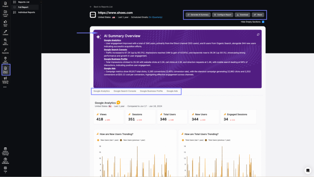 search atlas report builder tool