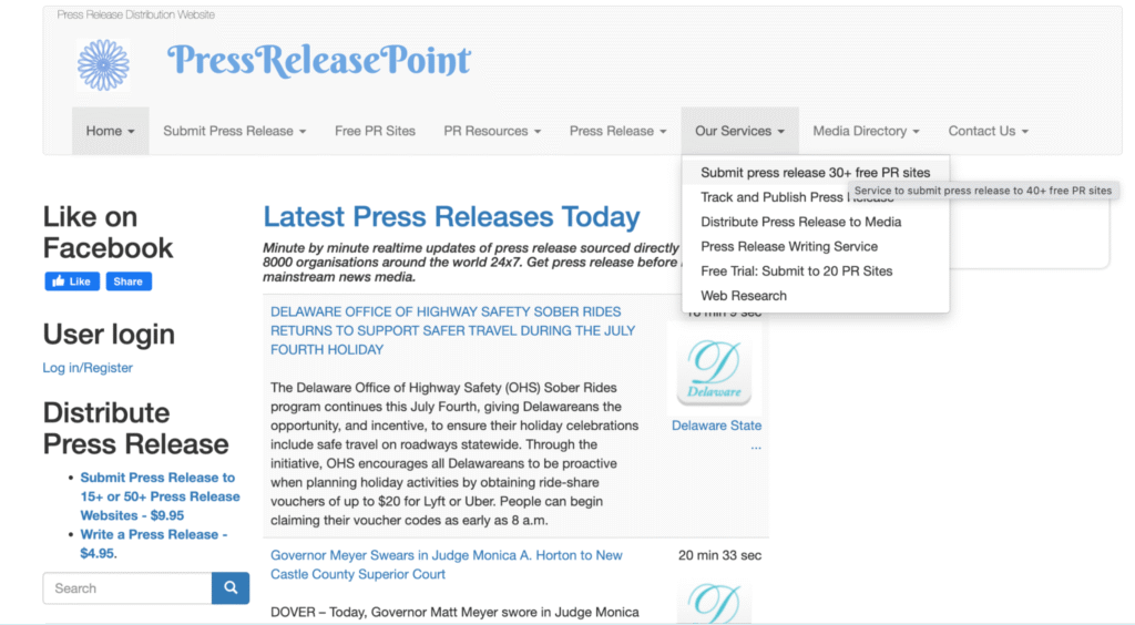 press release point dashboard