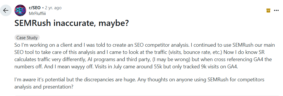 data inaccuracy of semrush