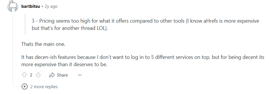 User reviews on Semrush's expensive pricing
