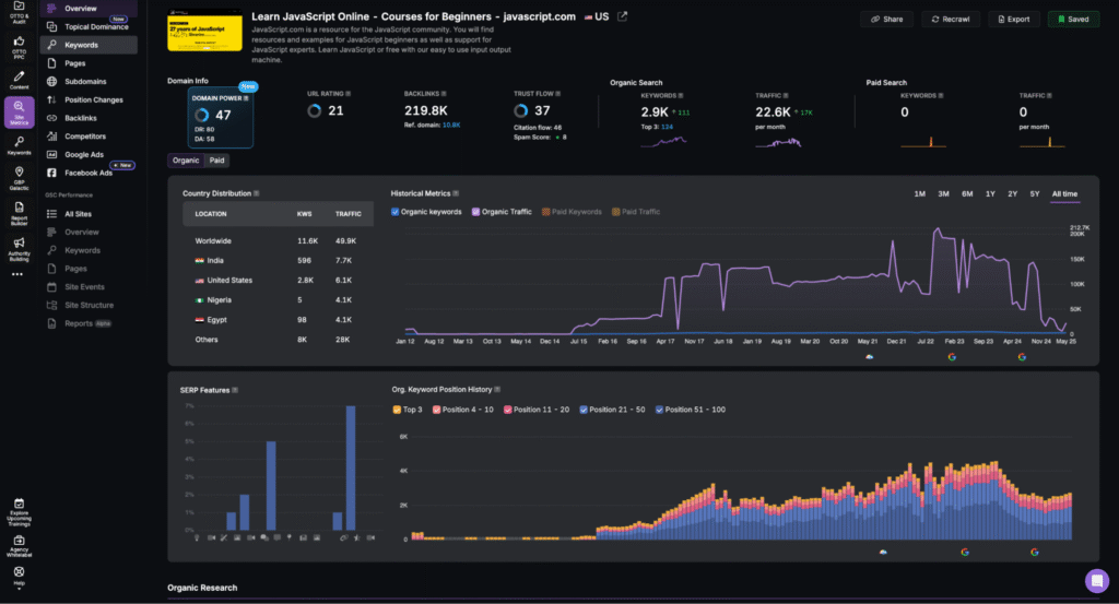 search atlas site explorer tool dashboard
