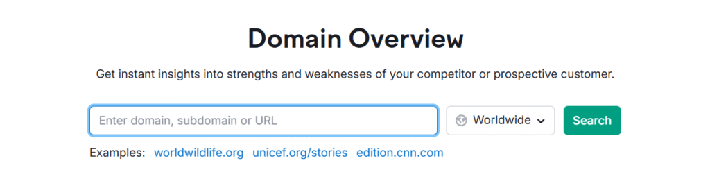 Navigating to Semrush domain overview tool