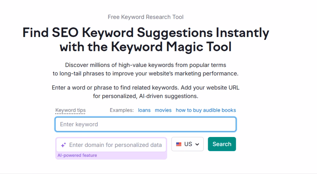 Navigating to Semrush keyword magic tool