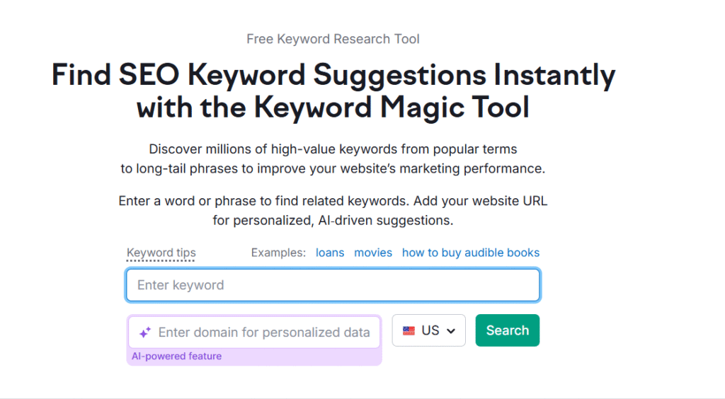 Navigating to Semrush keyword magic tool