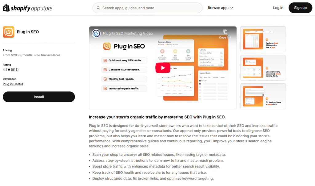 plug in SEO via shopify