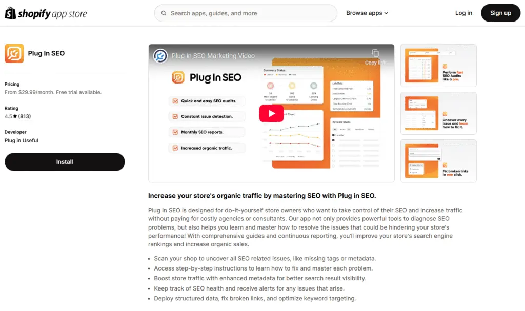 plug in SEO via shopify