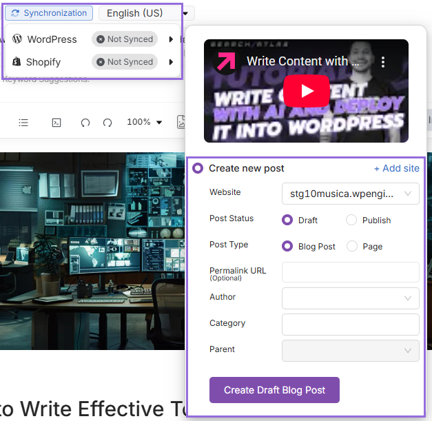 search atlas 1-click publishing wordpress