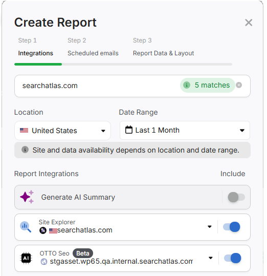 search atlas set up report Builder step 2