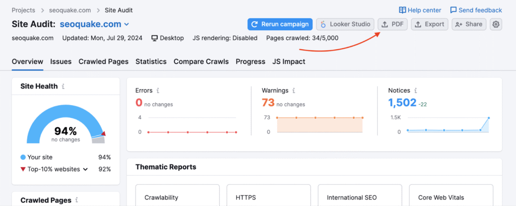 semrush export site audit 2