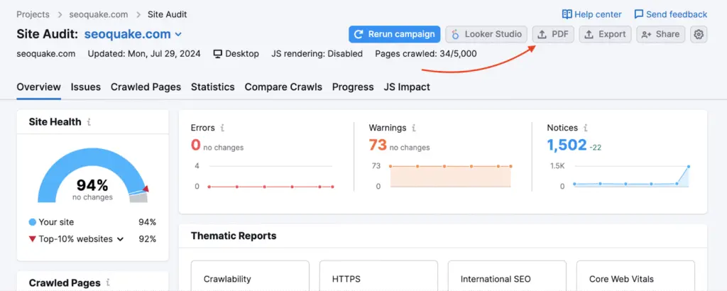 semrush export site audit 2