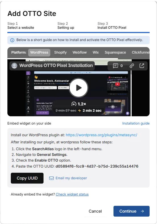 Next, proceed with the tutorial to install OTTO.