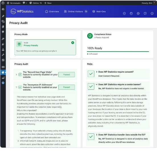 WP Statistics dashboard
