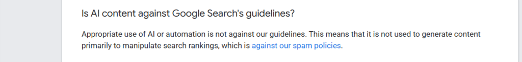 Google guidelines on AI content, via Google Search Central