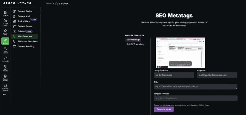 Meta Generator SEO metatags Search atlas