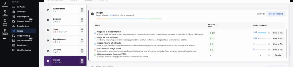 site auditor image issues