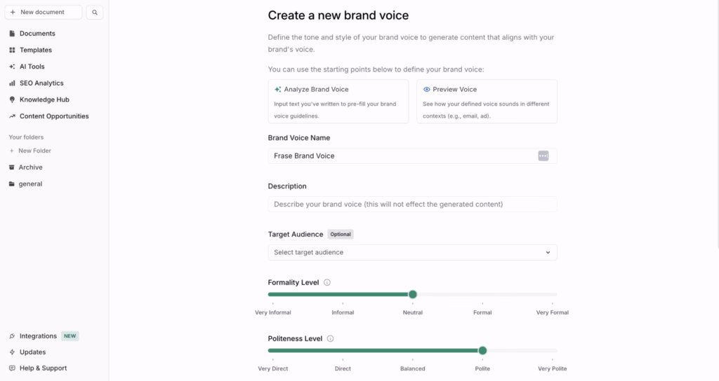 frase io brand voice feature