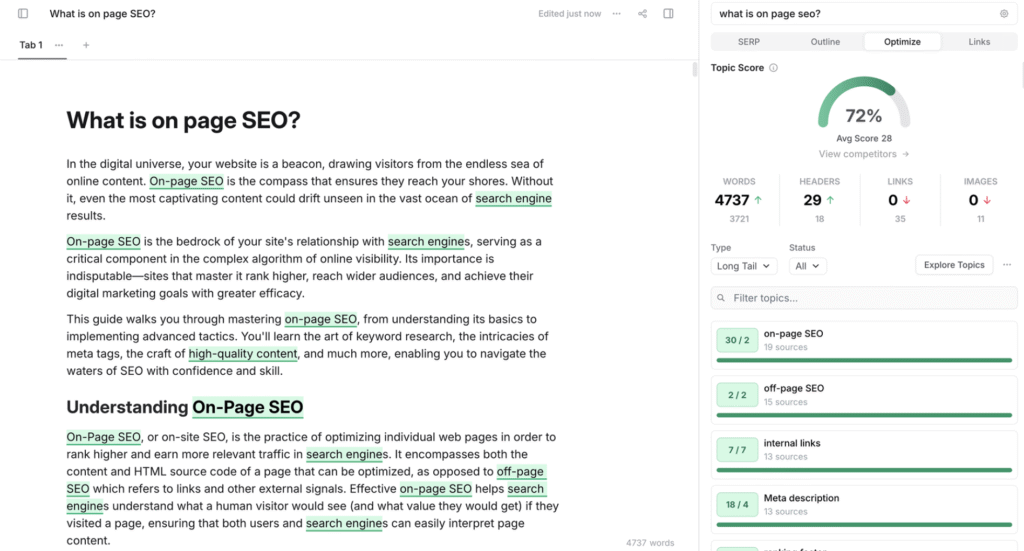 frase io Content Optimization feature