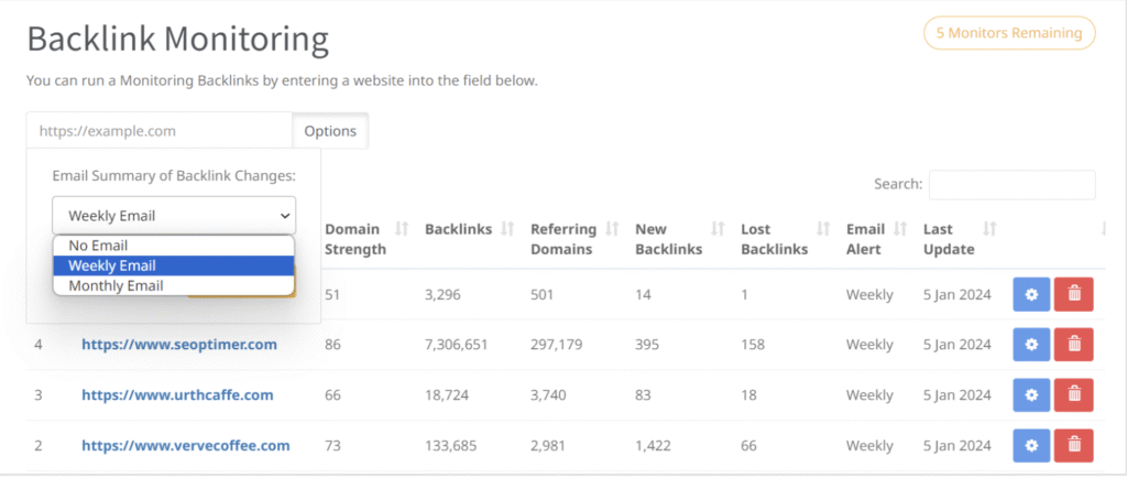 SEOptimer Backlink Monitoring
