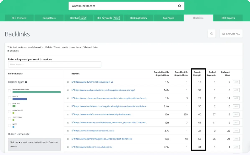 SpyFu backlink analysis