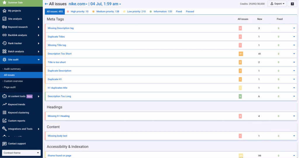 all issues in serpstat website audit