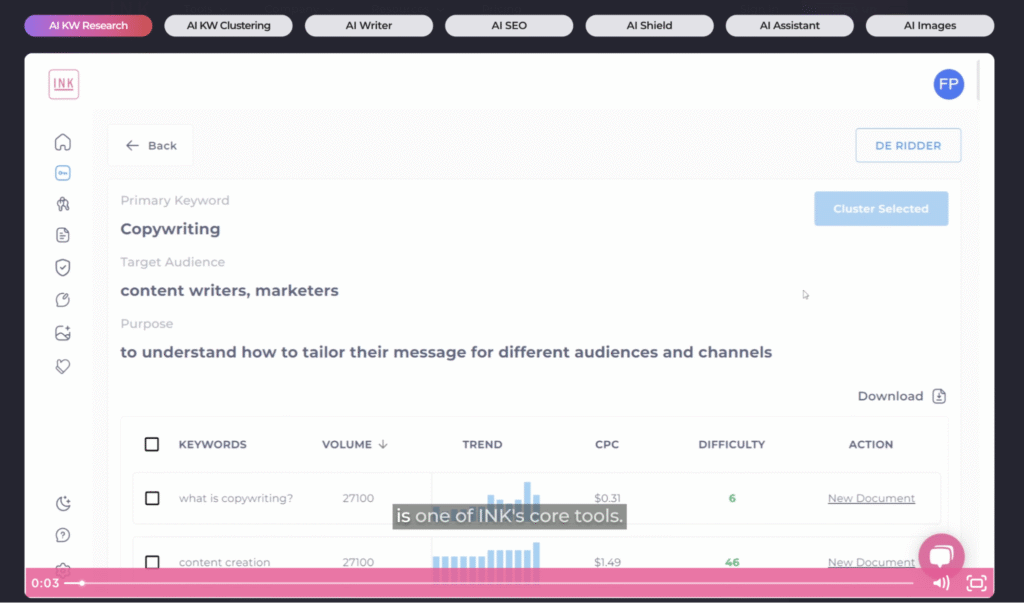 INK dashboard