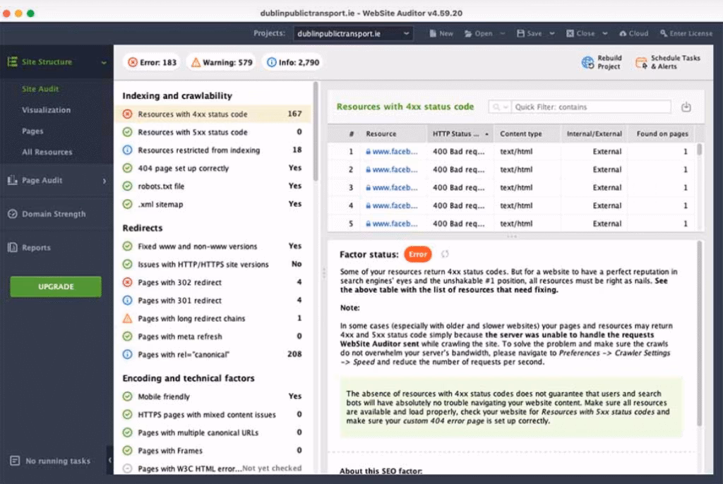 SEO PowerSuite WebSite Auditor dashboard