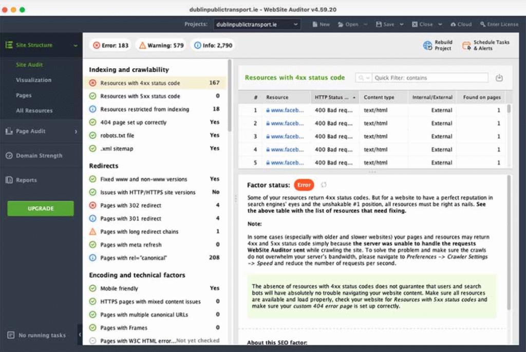 SEO PowerSuite WebSite Auditor dashboard