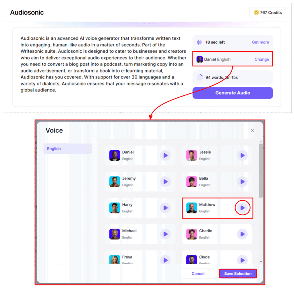 audiosonic tool in writesonic