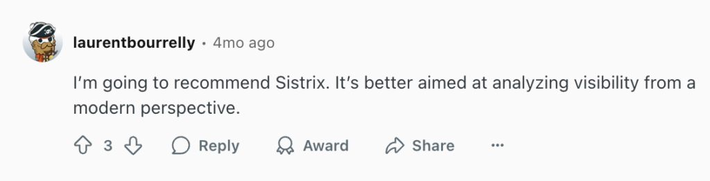 a reddit review on Sistrix